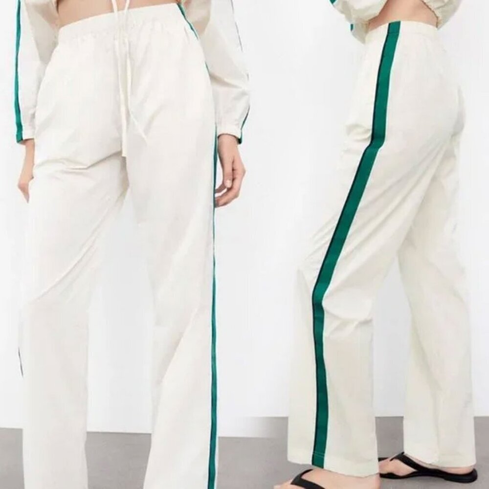 Zara Women's Lightweight Side Stripe Polyurethane Track Pants - Size XL - NWT